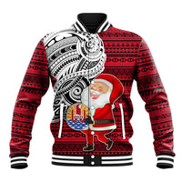 Custom French Polynesia Christmas Baseball Jacket Santa Hold Seal with Polynesian Tribal Tattoo LT03 Unisex Red - Polynesian Pride