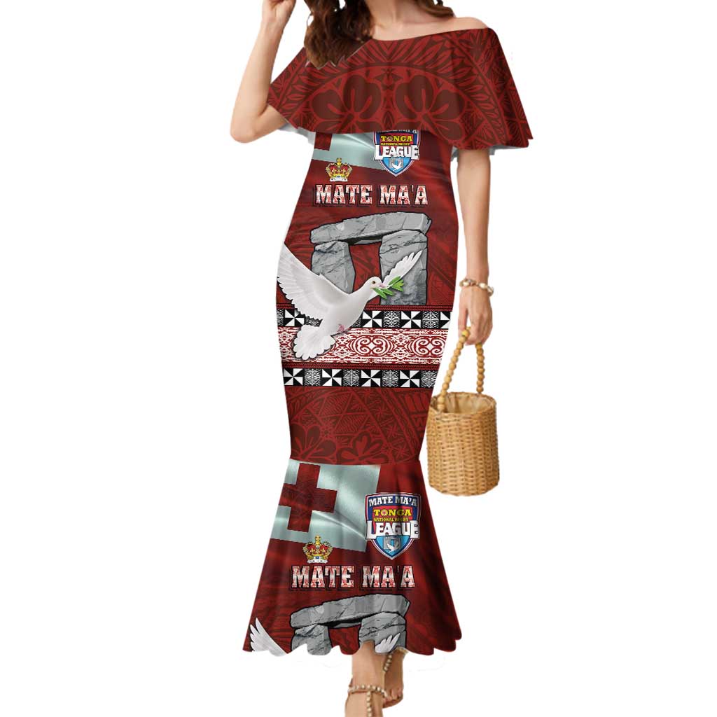 Mate Ma'a Tonga Mermaid Dress Haamonga a Maui and White Dove - Tongan Kupesi Ngatu LT03 Women Red - Polynesian Pride