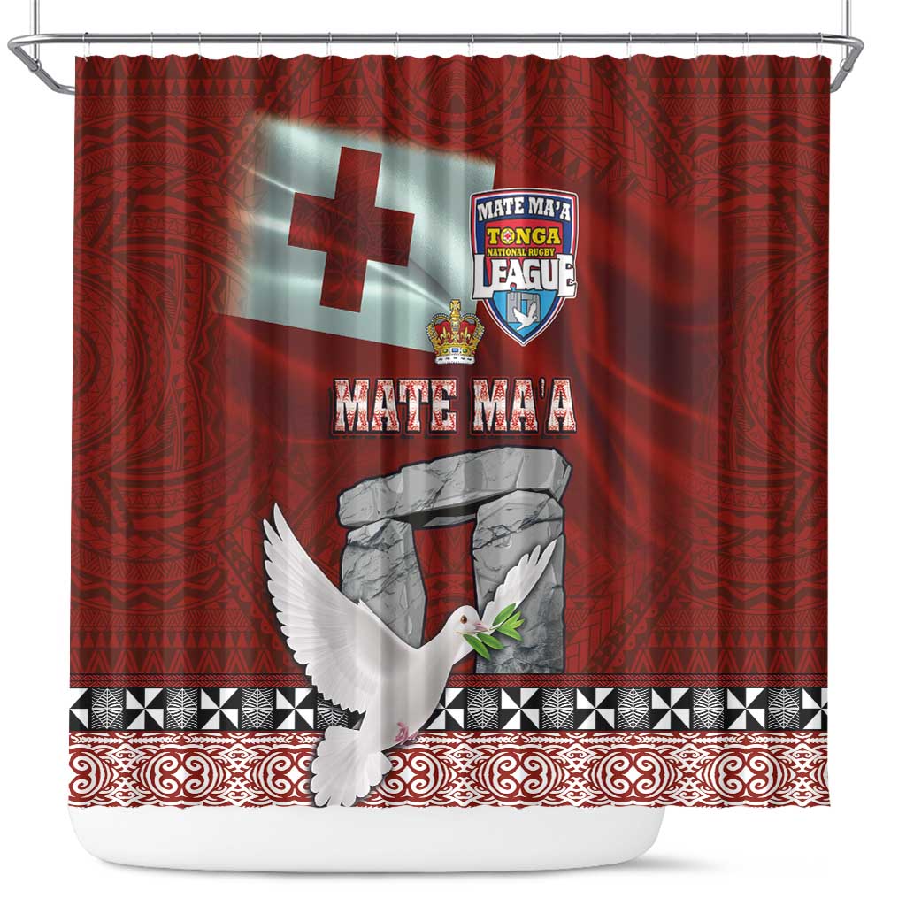 Mate Ma'a Tonga Shower Curtain Haamonga a Maui and White Dove - Tongan Kupesi Ngatu LT03 Red - Polynesian Pride