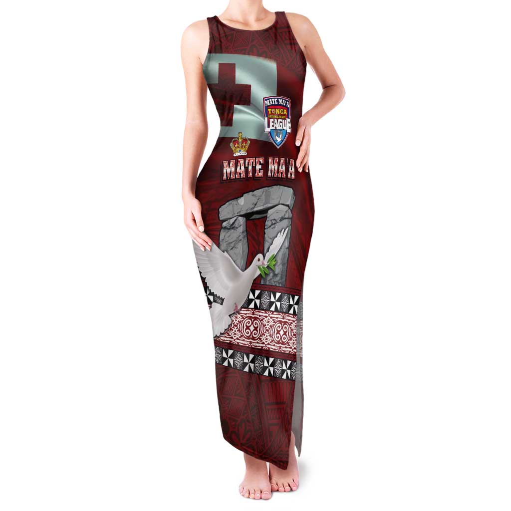 Mate Ma'a Tonga Tank Maxi Dress Haʻamonga ʻa Maui and White Dove - Tongan Kupesi Ngatu