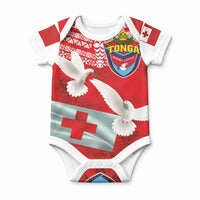 Mate Ma'a Tonga Baby Onesie Double White Dove and Kupesi Ngatu Art Tattoo LT03 Red - Polynesian Pride