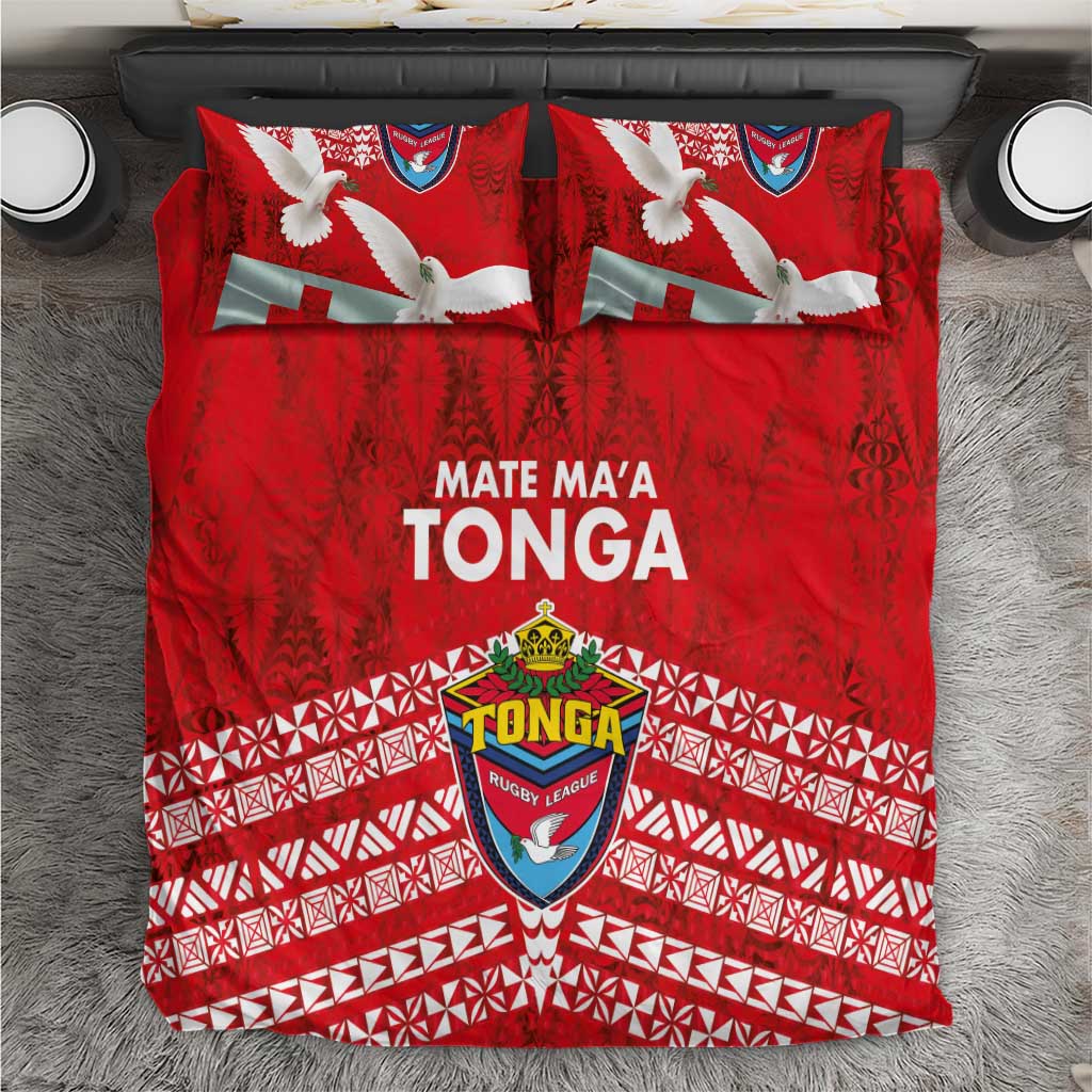 Mate Ma'a Tonga Bedding Set Double White Dove and Kupesi Ngatu Art Tattoo LT03 Red - Polynesian Pride