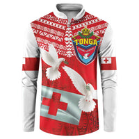 Mate Ma'a Tonga Button Sweatshirt Double White Dove and Kupesi Ngatu Art Tattoo LT03 Red - Polynesian Pride