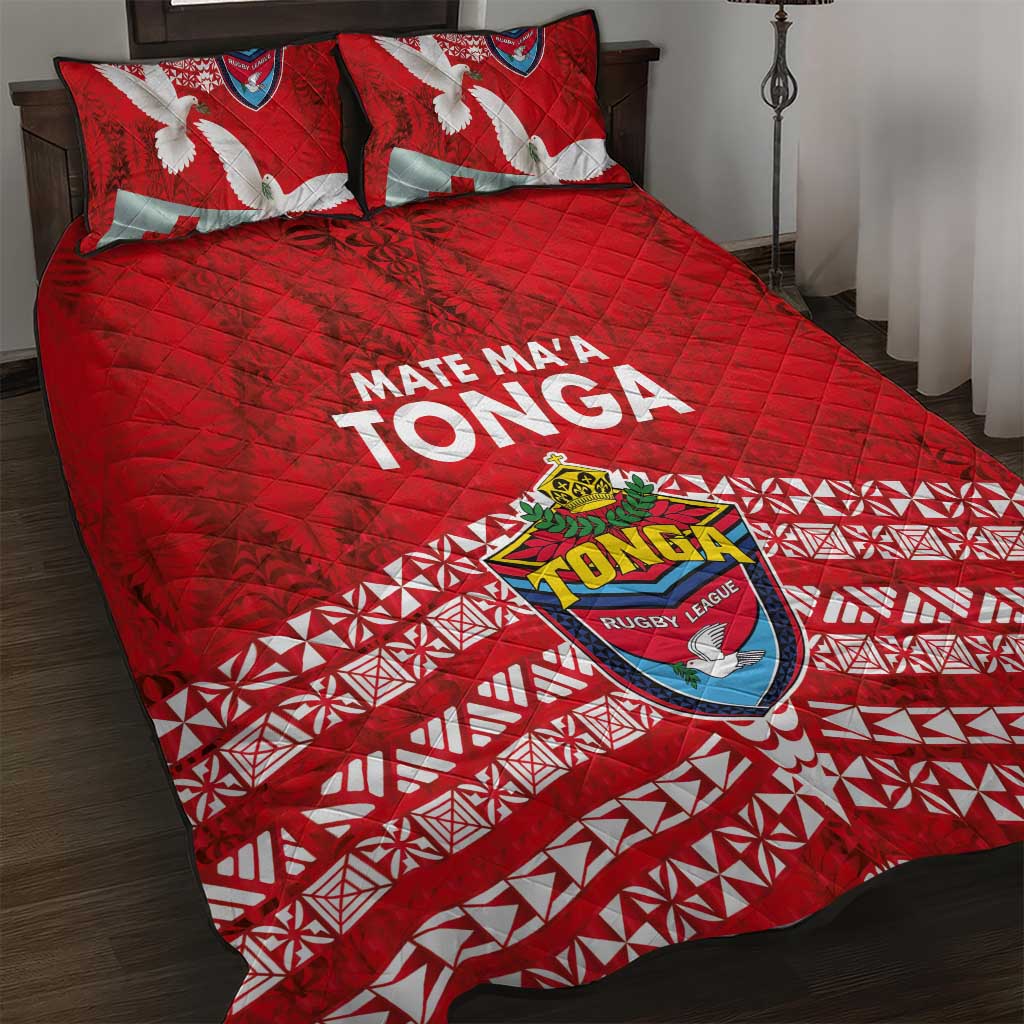 Mate Ma'a Tonga Quilt Bed Set Double White Dove and Kupesi Ngatu Art Tattoo LT03 Red - Polynesian Pride