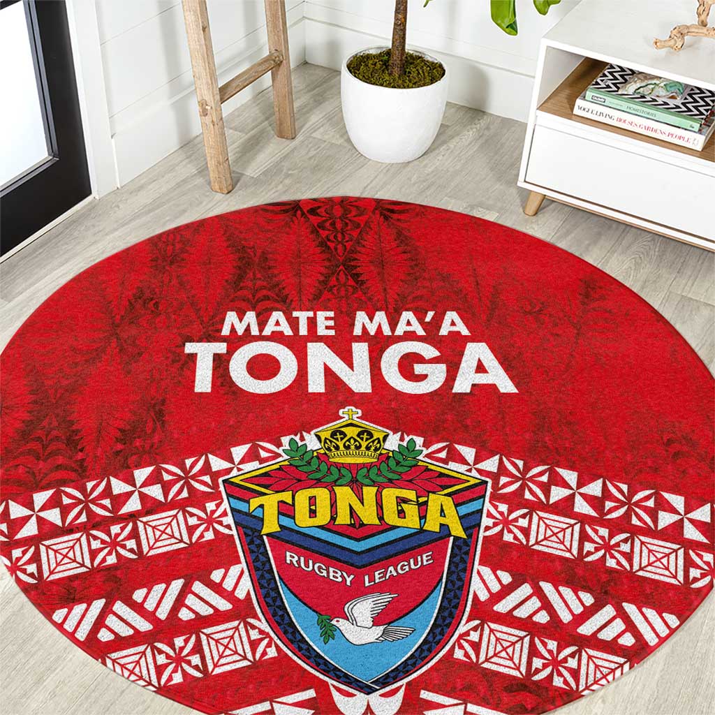 Mate Ma'a Tonga Round Carpet Double White Dove and Kupesi Ngatu Art Tattoo LT03 Red - Polynesian Pride