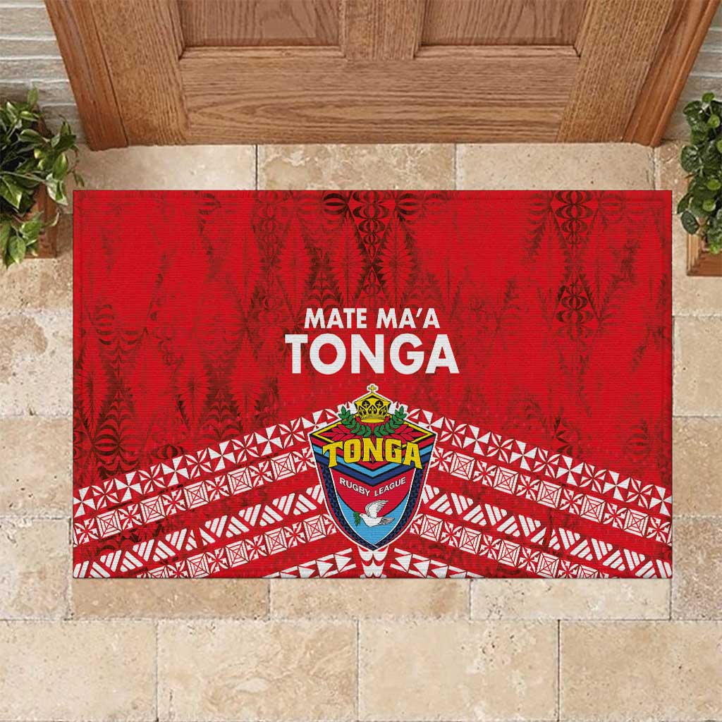 Mate Ma'a Tonga Rubber Doormat Double White Dove and Kupesi Ngatu Art Tattoo LT03 Red - Polynesian Pride