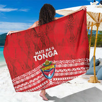 Mate Ma'a Tonga Sarong Double White Dove and Kupesi Ngatu Art Tattoo LT03 One Size 44 x 66 inches Red - Polynesian Pride