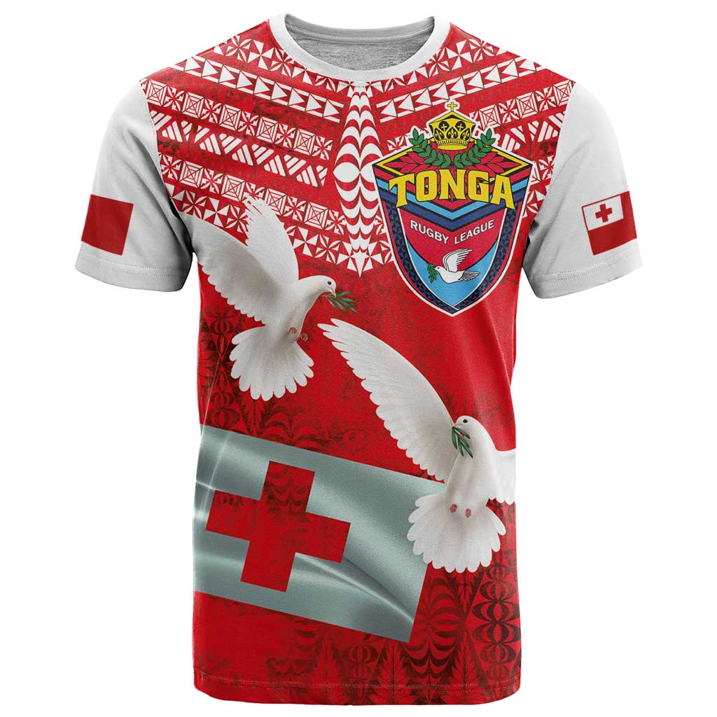 Mate Ma'a Tonga T Shirt Double White Dove and Kupesi Ngatu Art Tattoo LT03 Red - Polynesian Pride