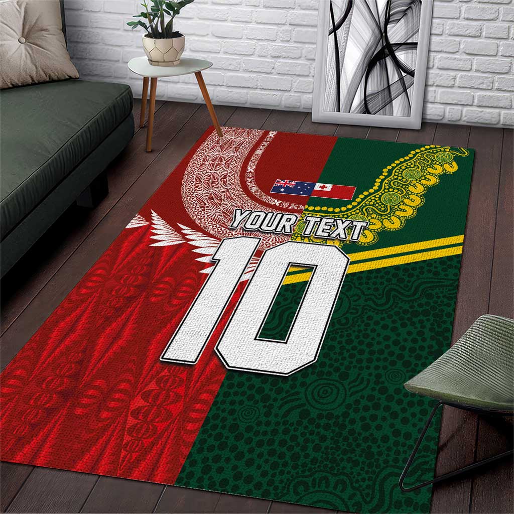 Custom Mate Ma'a Tonga and Australia Kangaroo Area Rug Nation Seal with Mascot Aboriginal and Tongan Kupesi Ngatu Art LT03 Red - Polynesian Pride