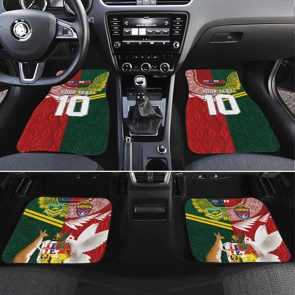 Custom Mate Ma'a Tonga and Australia Kangaroo Car Mats Nation Seal with Mascot Aboriginal and Tongan Kupesi Ngatu Art LT03 Set 4pcs Red - Polynesian Pride