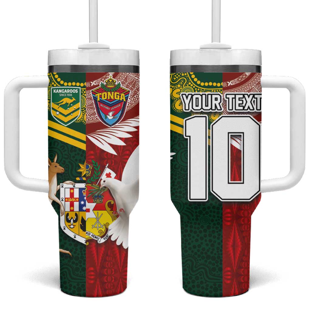 Custom Mate Ma'a Tonga and Australia Kangaroo Tumbler With Handle Nation Seal with Mascot Aboriginal and Tongan Kupesi Ngatu Art LT03 One Size: 40 oz Red - Polynesian Pride