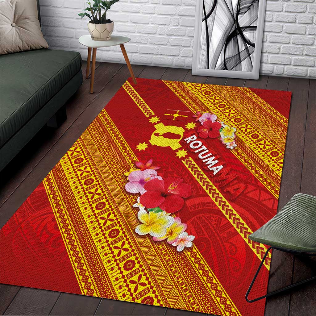 Rotuma Island Area Rug Fijian Tapa with Polynesian Art and Hibiscus LT03 Red - Polynesian Pride