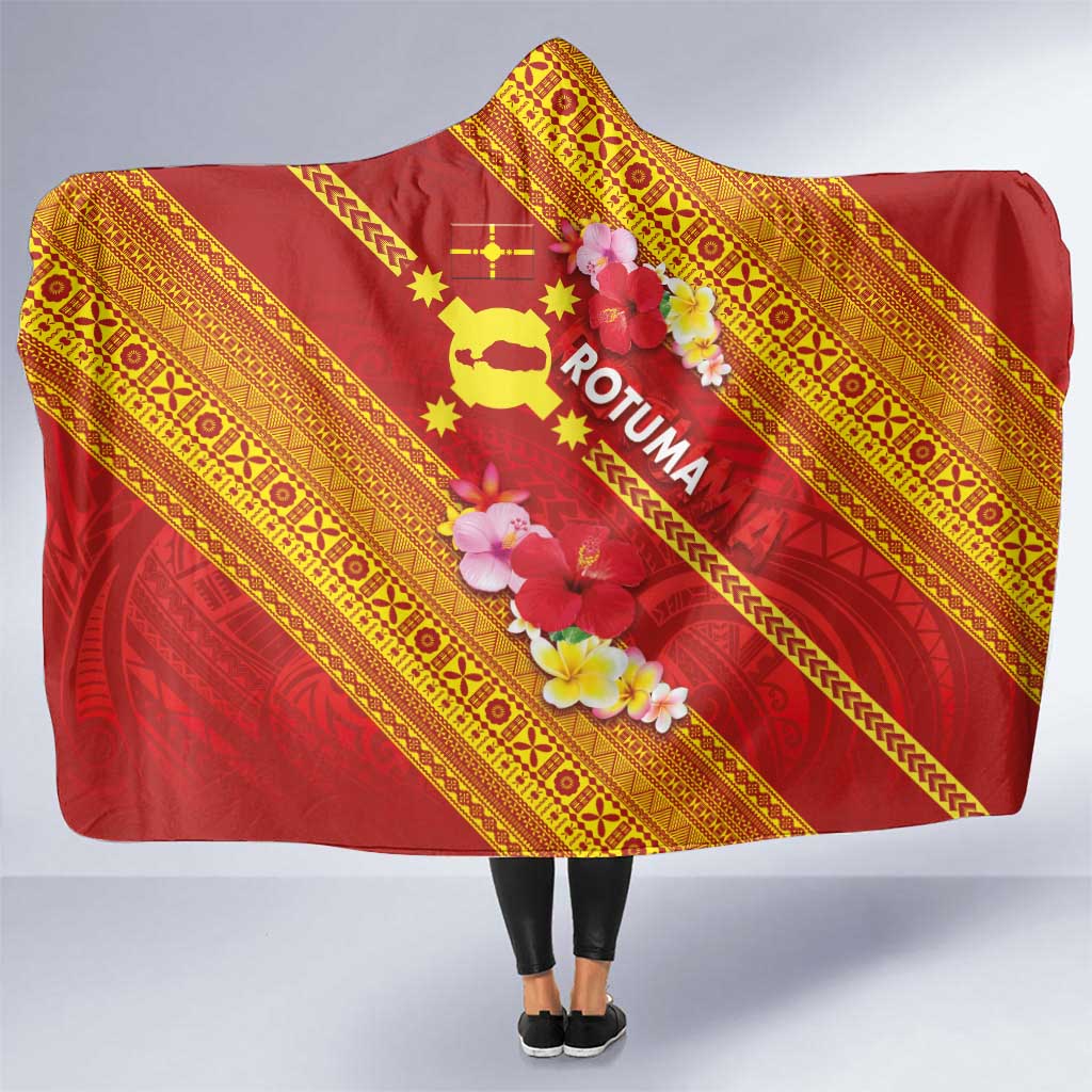 Rotuma Island Hooded Blanket Fijian Tapa with Polynesian Art and Hibiscus LT03 One Size Red - Polynesian Pride