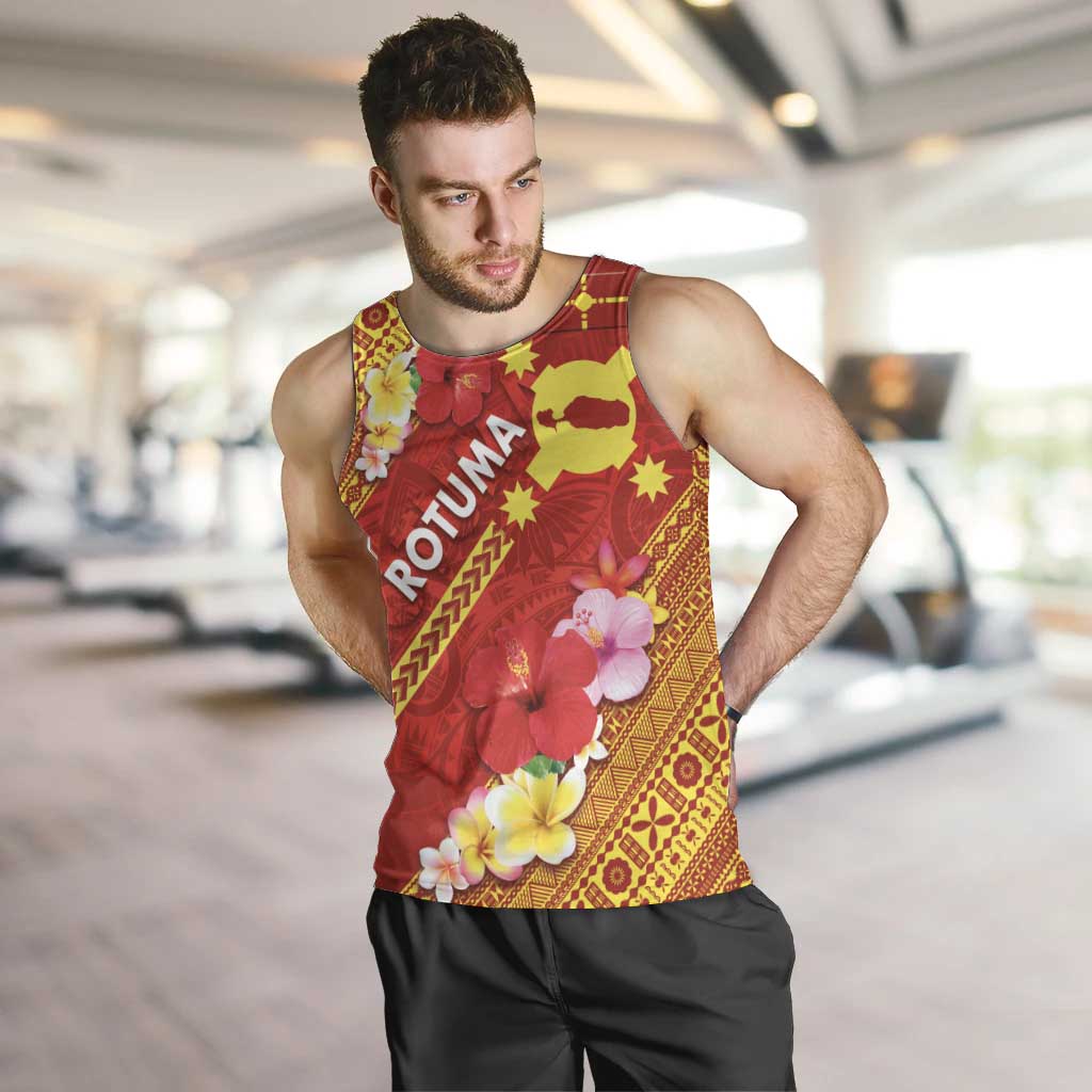 Rotuma Island Men Tank Top Fijian Tapa with Polynesian Art and Hibiscus LT03 Red - Polynesian Pride