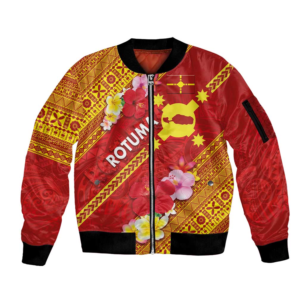 Rotuma Island Sleeve Zip Bomber Jacket Fijian Tapa with Polynesian Art and Hibiscus LT03 Unisex Red - Polynesian Pride