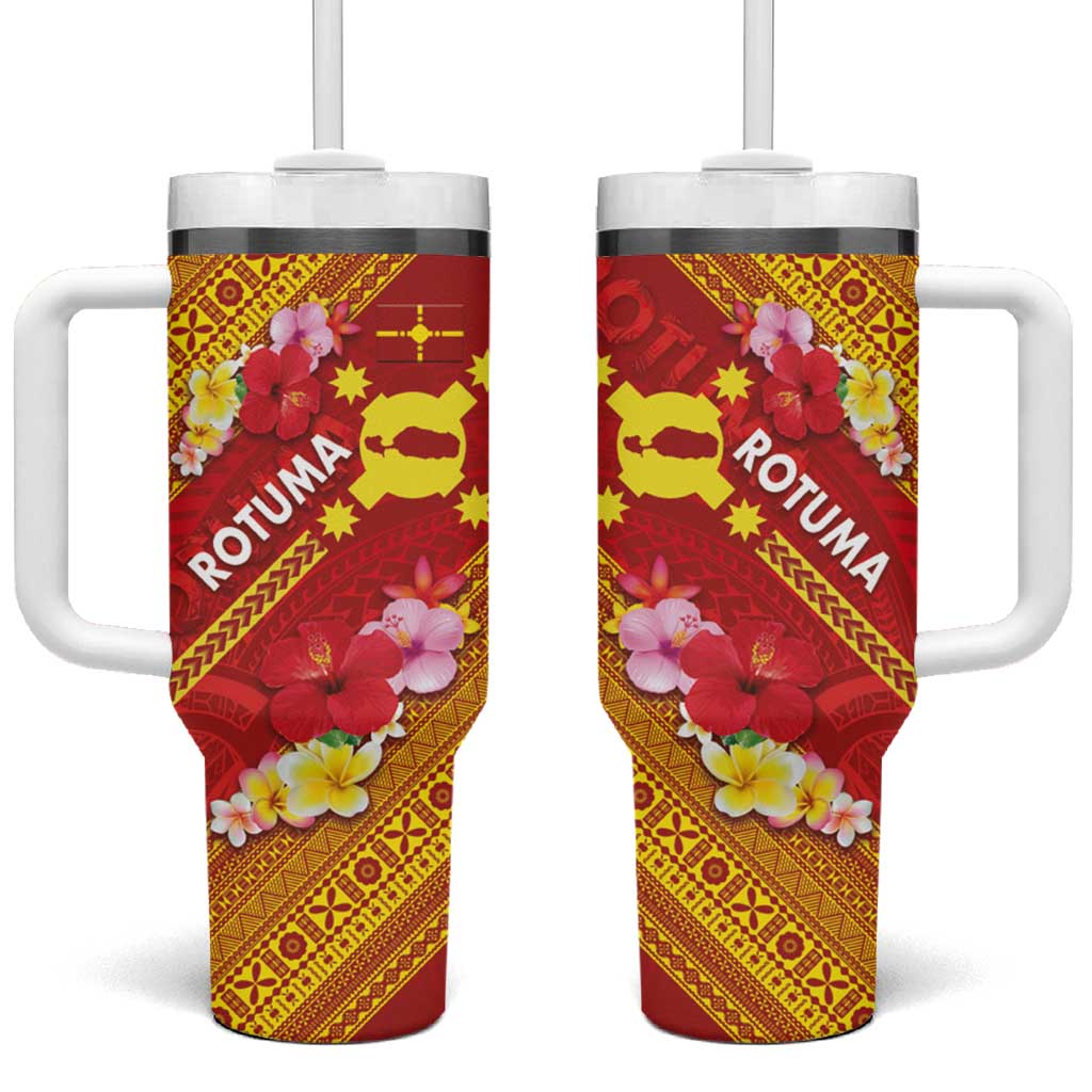 Rotuma Island Tumbler With Handle Fijian Tapa with Polynesian Art and Hibiscus LT03 One Size: 40 oz Red - Polynesian Pride