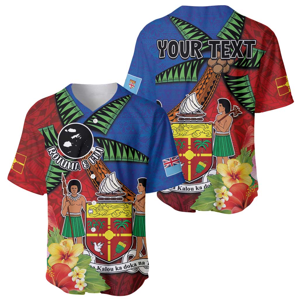 Personalised Fiji and Rotuma Together Baseball Jersey Fjian Masi and Pacific Pattern Mix Culture LT03 - Polynesian Pride
