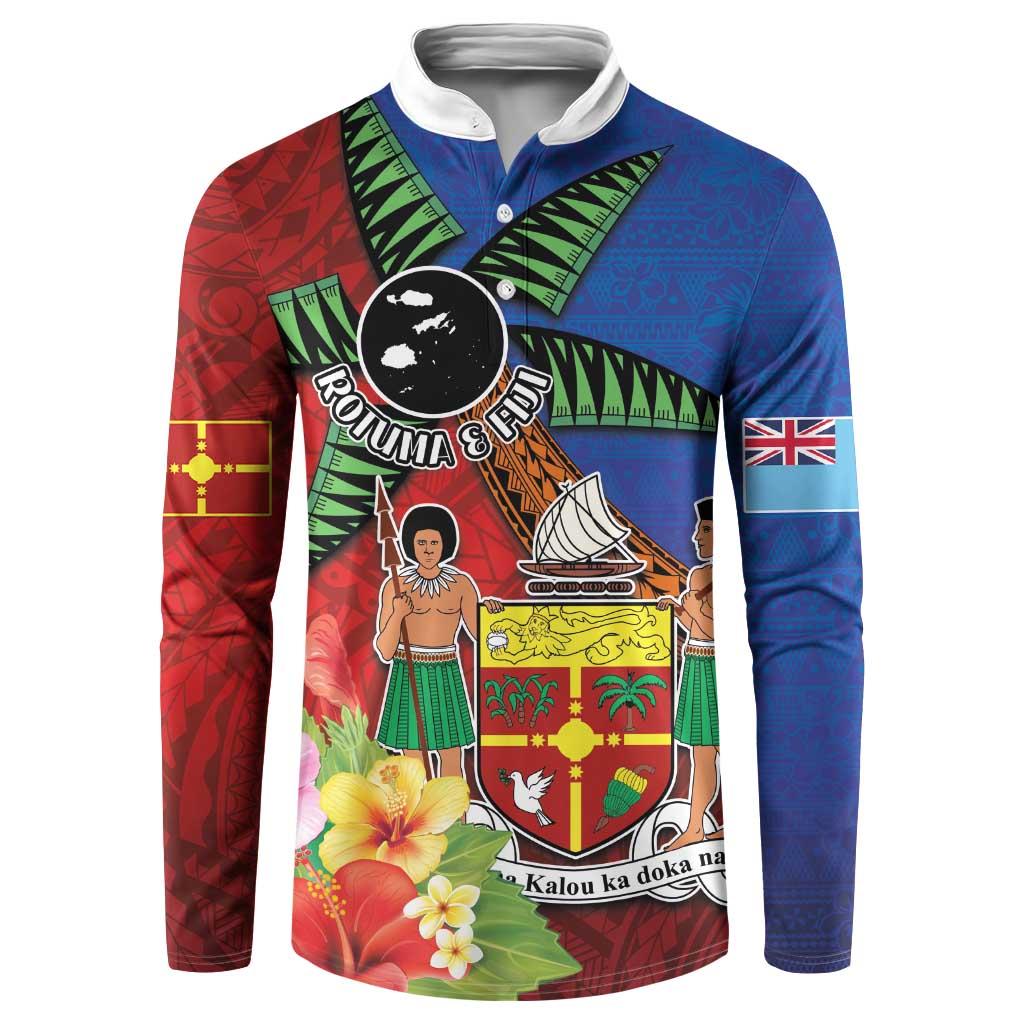 Personalised Fiji and Rotuma Together Button Sweatshirt Fjian Masi and Pacific Pattern Mix Culture LT03 Red - Polynesian Pride