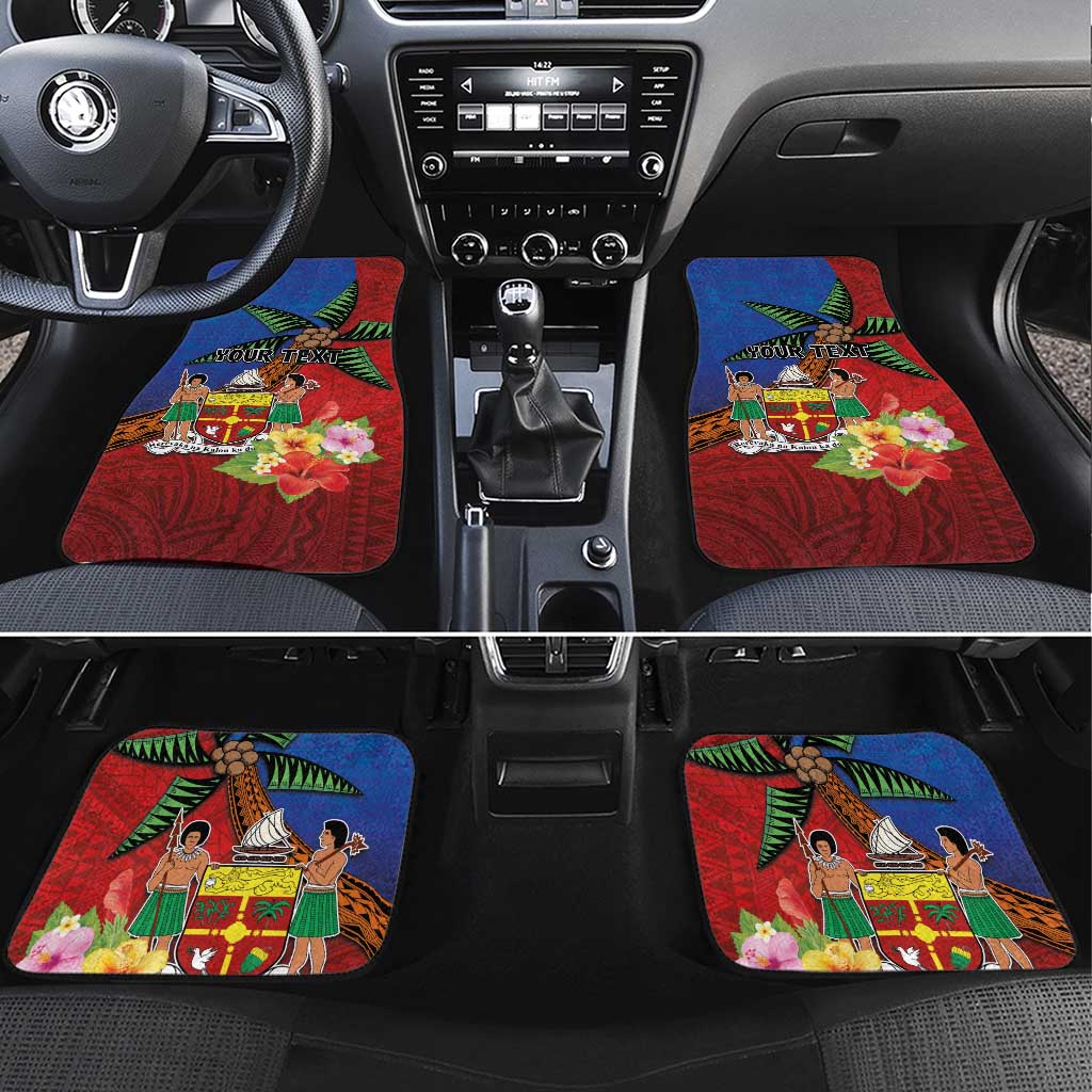 Personalised Fiji and Rotuma Together Car Mats Fjian Masi and Pacific Pattern Mix Culture LT03 Set 4pcs Red - Polynesian Pride