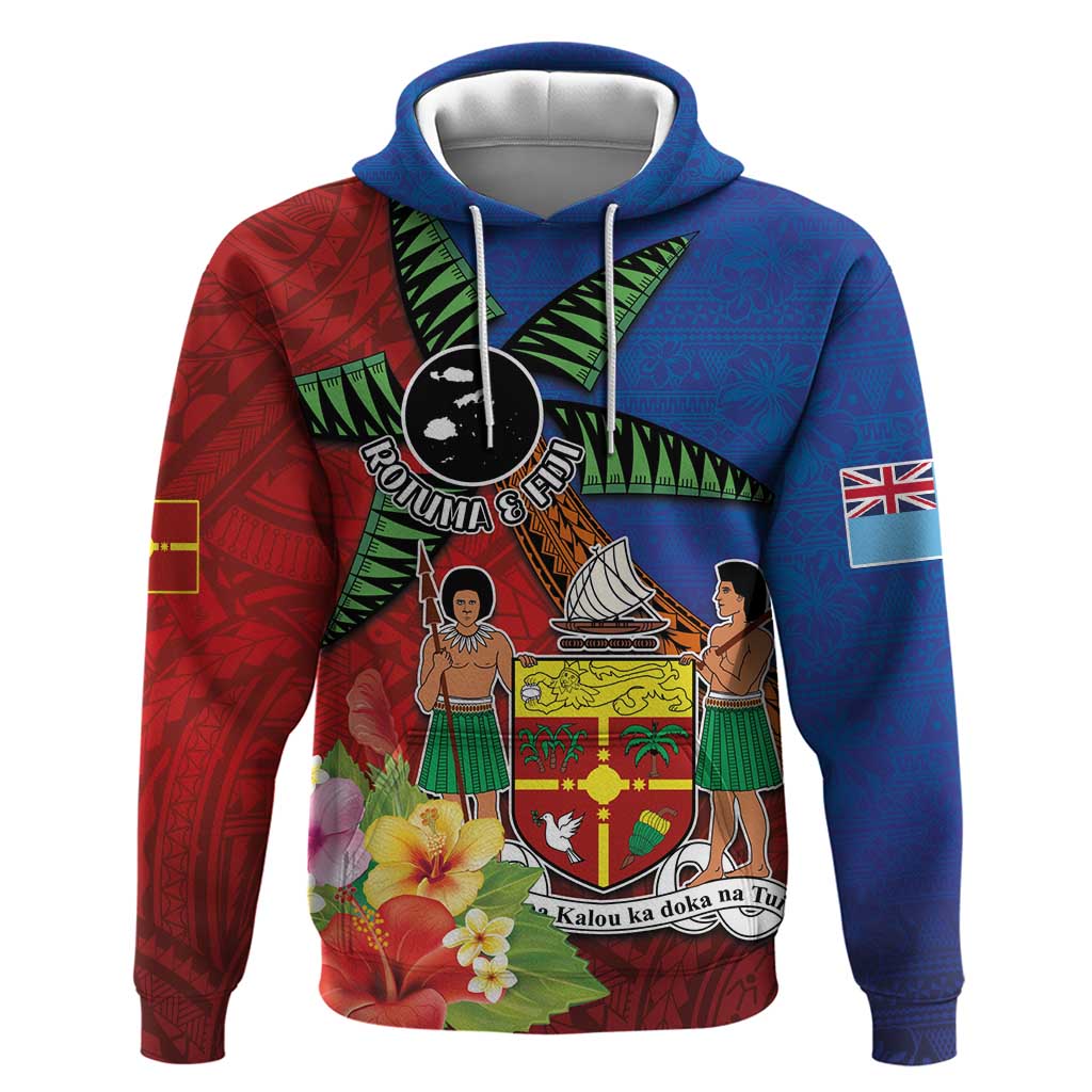 Personalised Fiji and Rotuma Together Hoodie Fjian Masi and Pacific Pattern Mix Culture LT03 Pullover Hoodie Red - Polynesian Pride