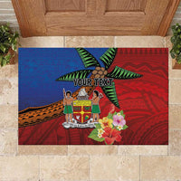 Personalised Fiji and Rotuma Together Rubber Doormat Fjian Masi and Pacific Pattern Mix Culture LT03 Red - Polynesian Pride