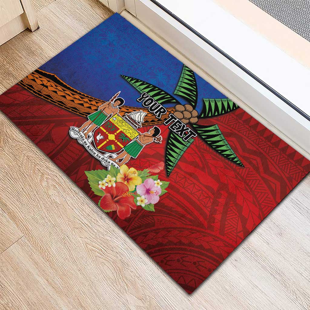 Personalised Fiji and Rotuma Together Rubber Doormat Fjian Masi and Pacific Pattern Mix Culture LT03 - Polynesian Pride