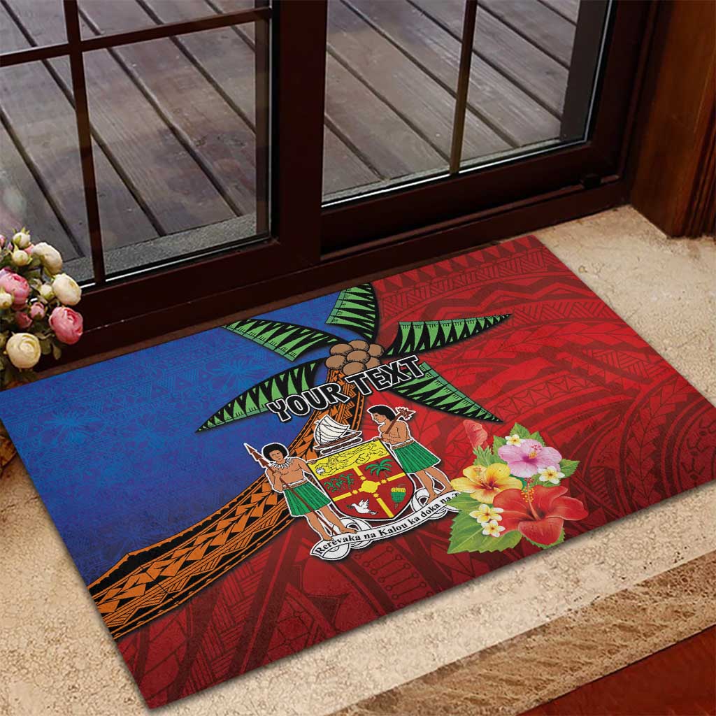 Personalised Fiji and Rotuma Together Rubber Doormat Fjian Masi and Pacific Pattern Mix Culture LT03 - Polynesian Pride