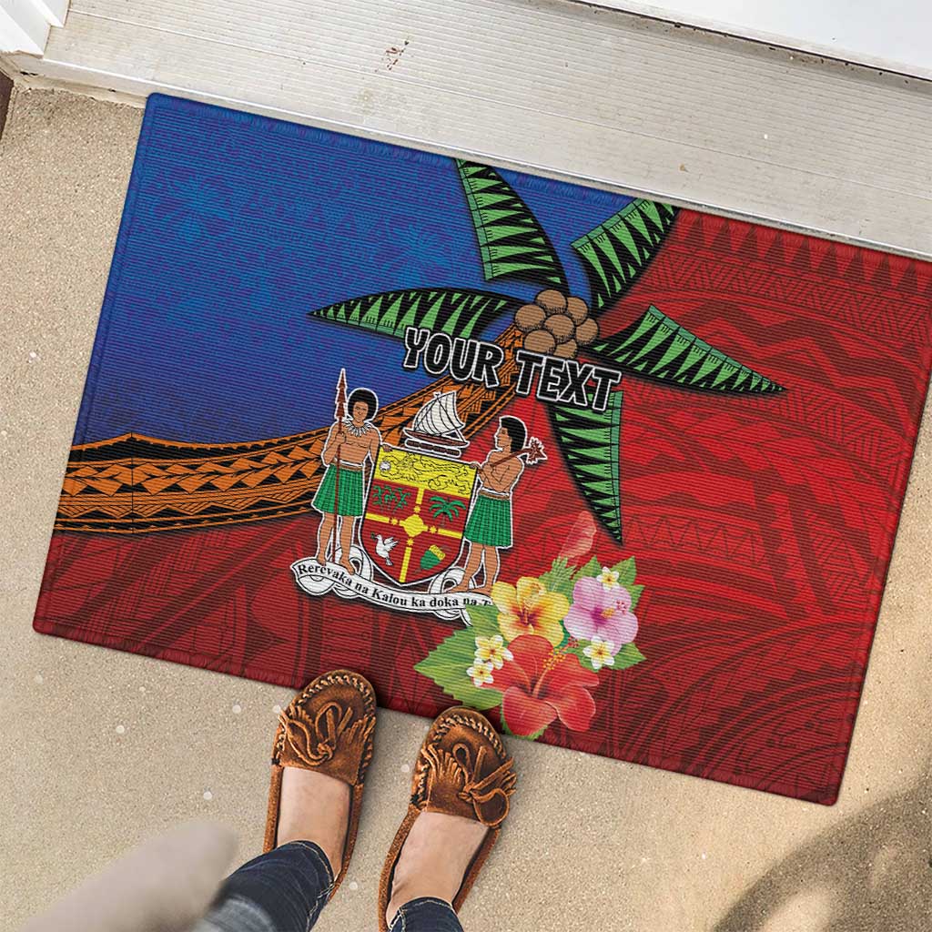 Personalised Fiji and Rotuma Together Rubber Doormat Fjian Masi and Pacific Pattern Mix Culture LT03 - Polynesian Pride