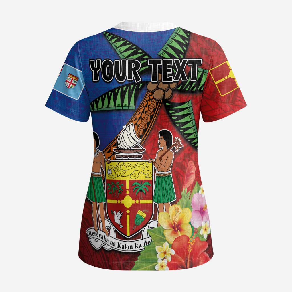 Personalised Fiji and Rotuma Together Scrub Top Fjian Masi and Pacific Pattern Mix Culture LT03 - Polynesian Pride