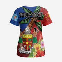 Personalised Fiji and Rotuma Together Scrub Top Fjian Masi and Pacific Pattern Mix Culture LT03 - Polynesian Pride