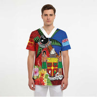 Personalised Fiji and Rotuma Together Scrub Top Fjian Masi and Pacific Pattern Mix Culture LT03 - Polynesian Pride
