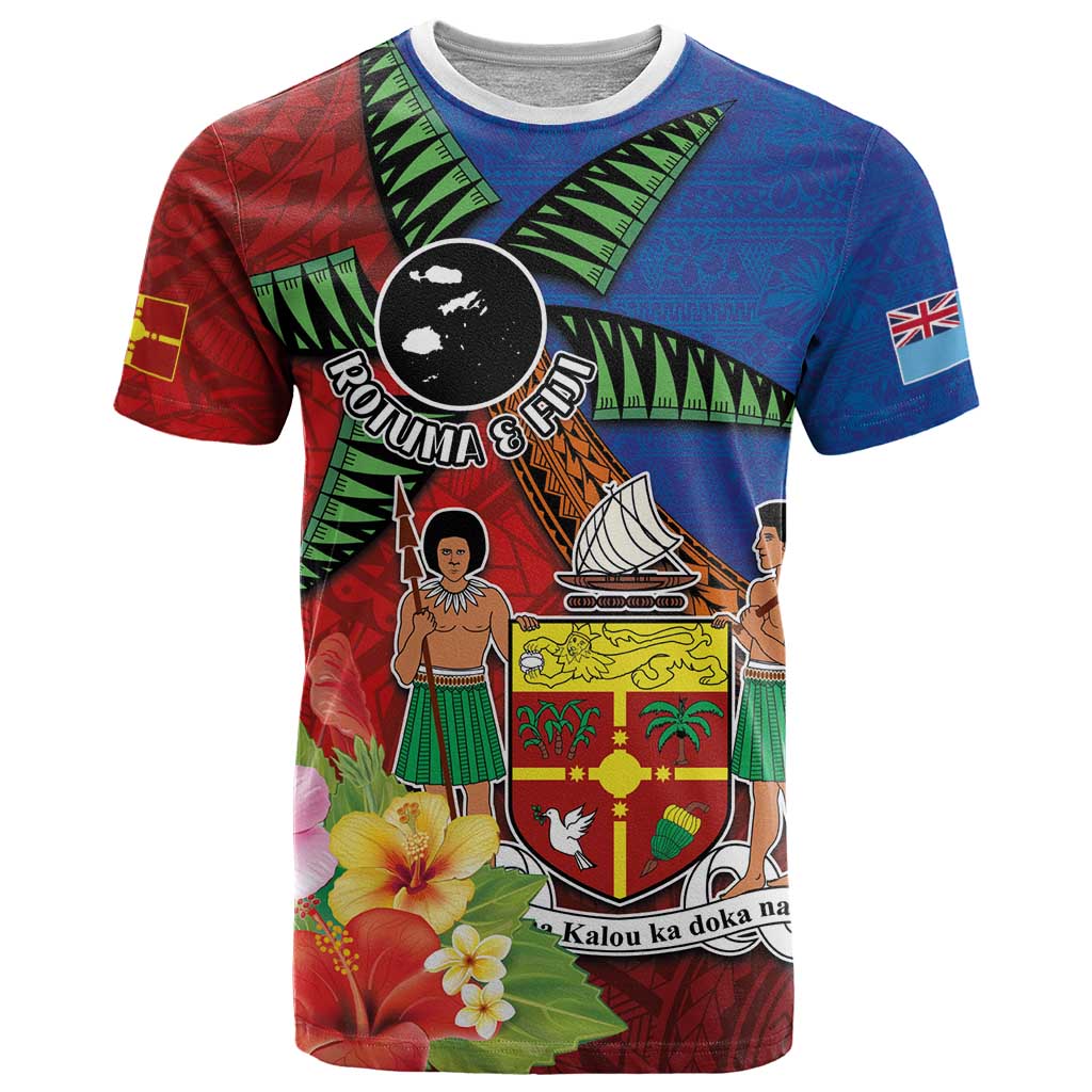 Personalised Fiji and Rotuma Together T Shirt Fjian Masi and Pacific Pattern Mix Culture LT03 Red - Polynesian Pride
