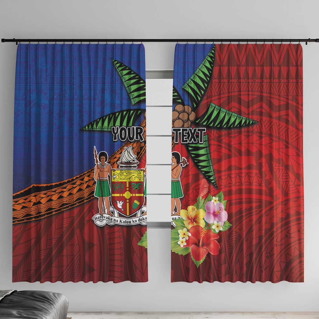 Personalised Fiji and Rotuma Together Window Curtain Fjian Masi and Pacific Pattern Mix Culture LT03 With Hooks Red - Polynesian Pride