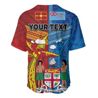 Personalised Fiji and Rotuma Together Baseball Jersey Tapa and Pacific Art Pattern with Cultural Emblems Half Style LT03 - Polynesian Pride