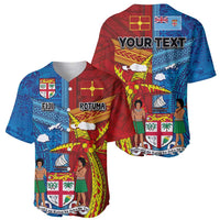 Personalised Fiji and Rotuma Together Baseball Jersey Tapa and Pacific Art Pattern with Cultural Emblems Half Style LT03 - Polynesian Pride