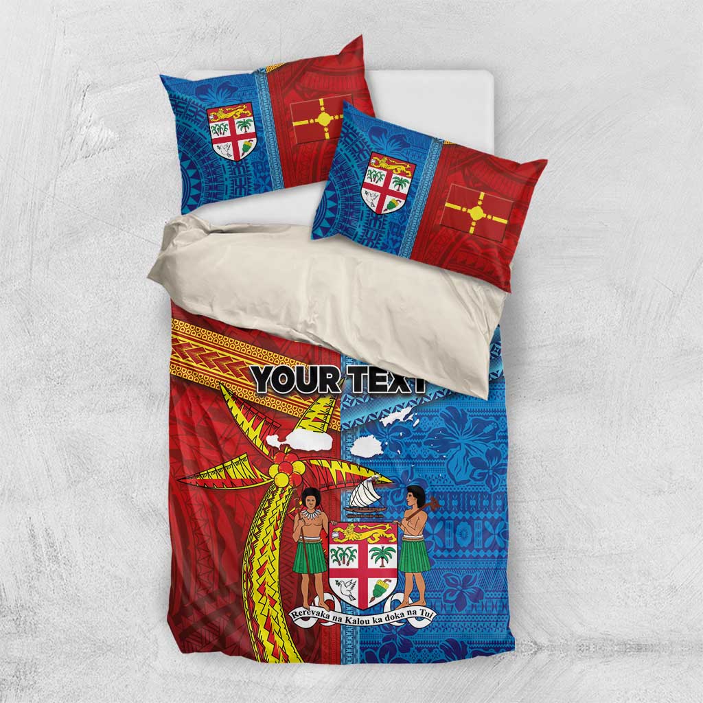 Personalised Fiji and Rotuma Together Bedding Set Tapa and Pacific Art Pattern with Cultural Emblems Half Style LT03 US Twin 172cm x 218cm Red - Polynesian Pride