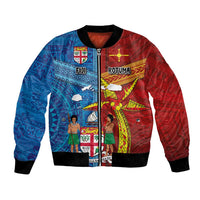 Personalised Fiji and Rotuma Together Bomber Jacket Tapa and Pacific Art Pattern with Cultural Emblems Half Style LT03 Unisex Red - Polynesian Pride