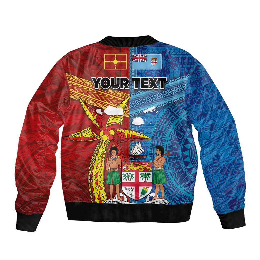 Personalised Fiji and Rotuma Together Bomber Jacket Tapa and Pacific Art Pattern with Cultural Emblems Half Style LT03 - Polynesian Pride