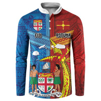 Personalised Fiji and Rotuma Together Button Sweatshirt Tapa and Pacific Art Pattern with Cultural Emblems Half Style LT03 Red - Polynesian Pride