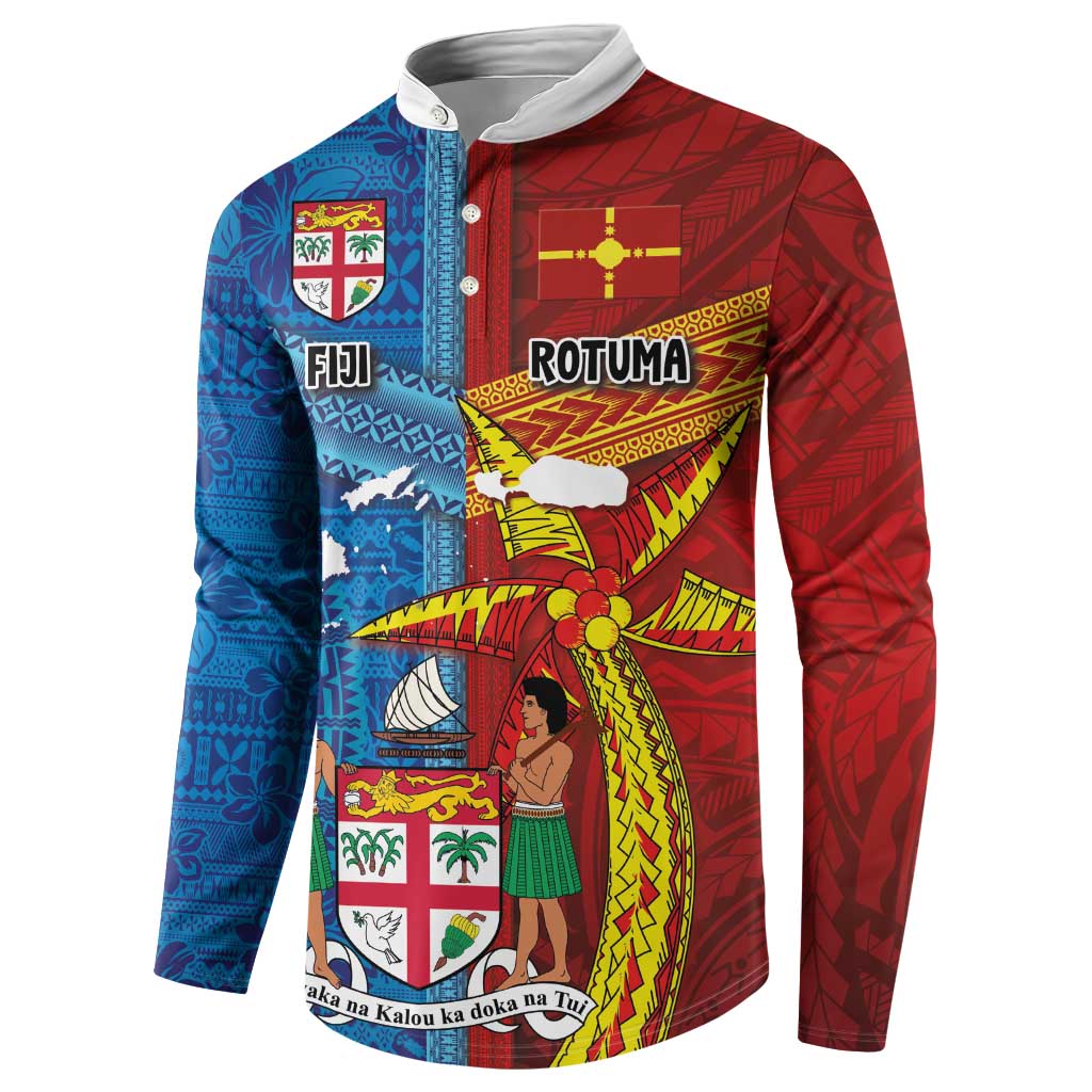Personalised Fiji and Rotuma Together Button Sweatshirt Tapa and Pacific Art Pattern with Cultural Emblems Half Style LT03 - Polynesian Pride