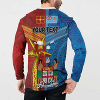 Personalised Fiji and Rotuma Together Button Sweatshirt Tapa and Pacific Art Pattern with Cultural Emblems Half Style LT03 - Polynesian Pride