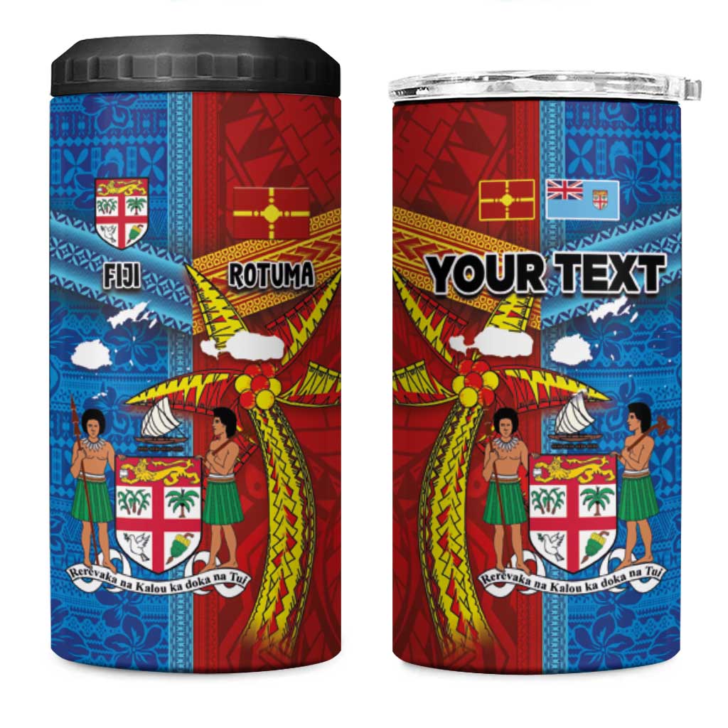 Personalised Fiji and Rotuma Together 4 in 1 Can Cooler Tumbler Tapa and Pacific Art Pattern with Cultural Emblems Half Style LT03 One Size: 16 oz Red - Polynesian Pride