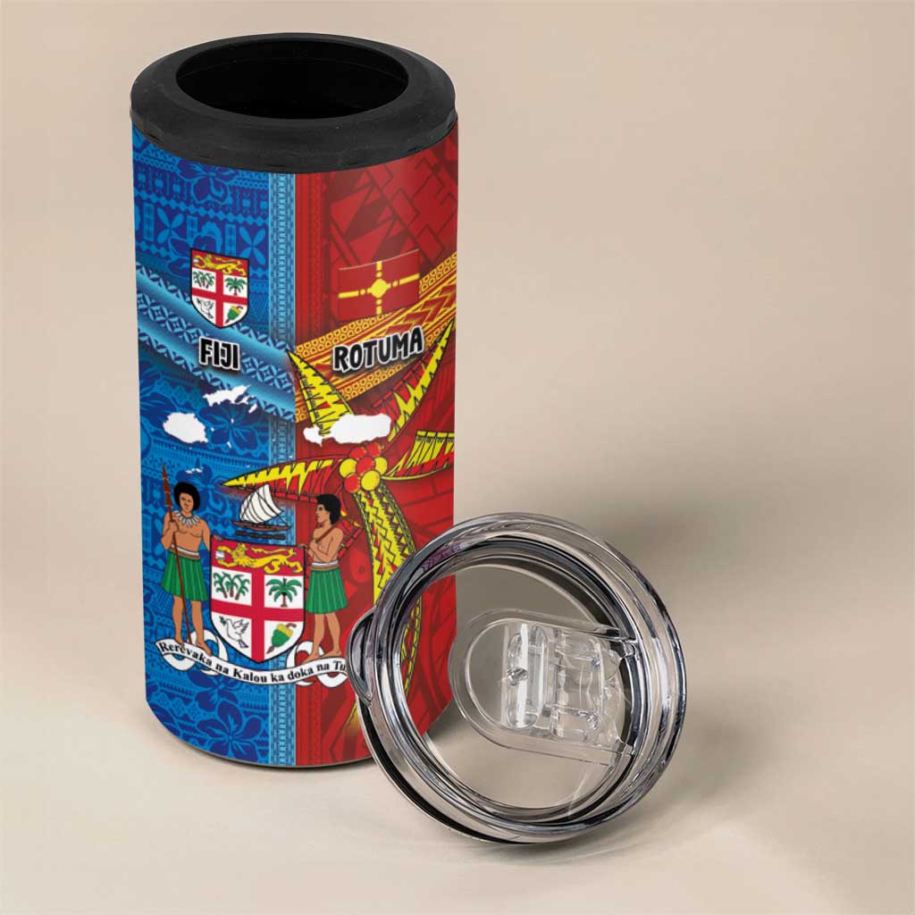 Personalised Fiji and Rotuma Together 4 in 1 Can Cooler Tumbler Tapa and Pacific Art Pattern with Cultural Emblems Half Style LT03 - Polynesian Pride