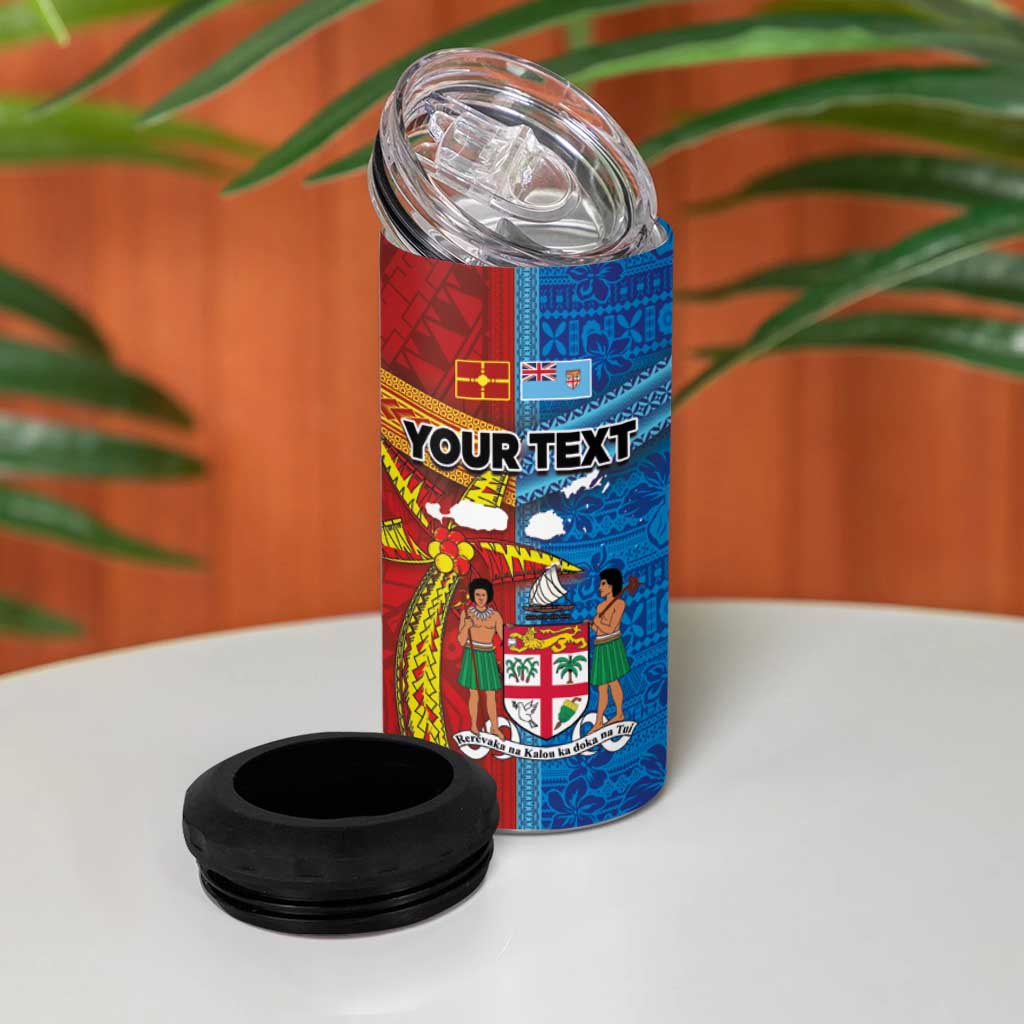 Personalised Fiji and Rotuma Together 4 in 1 Can Cooler Tumbler Tapa and Pacific Art Pattern with Cultural Emblems Half Style LT03 - Polynesian Pride