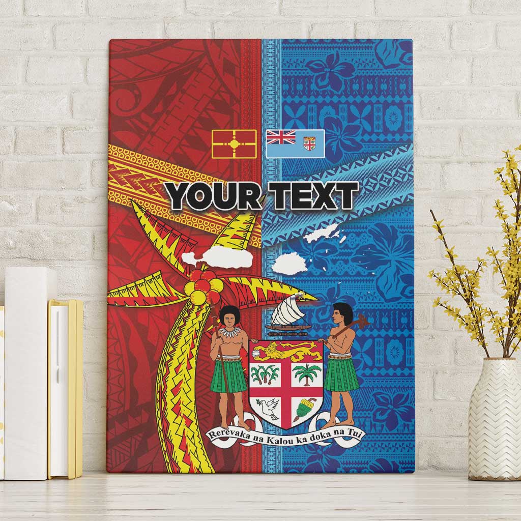 Personalised Fiji and Rotuma Together Canvas Wall Art Tapa and Pacific Art Pattern with Cultural Emblems Half Style LT03 Without Frame Red - Polynesian Pride