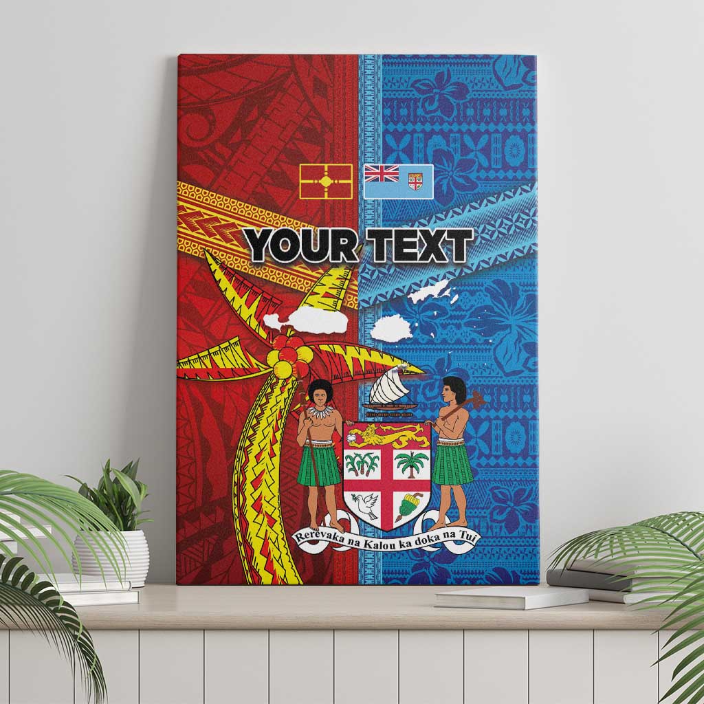 Personalised Fiji and Rotuma Together Canvas Wall Art Tapa and Pacific Art Pattern with Cultural Emblems Half Style LT03 - Polynesian Pride