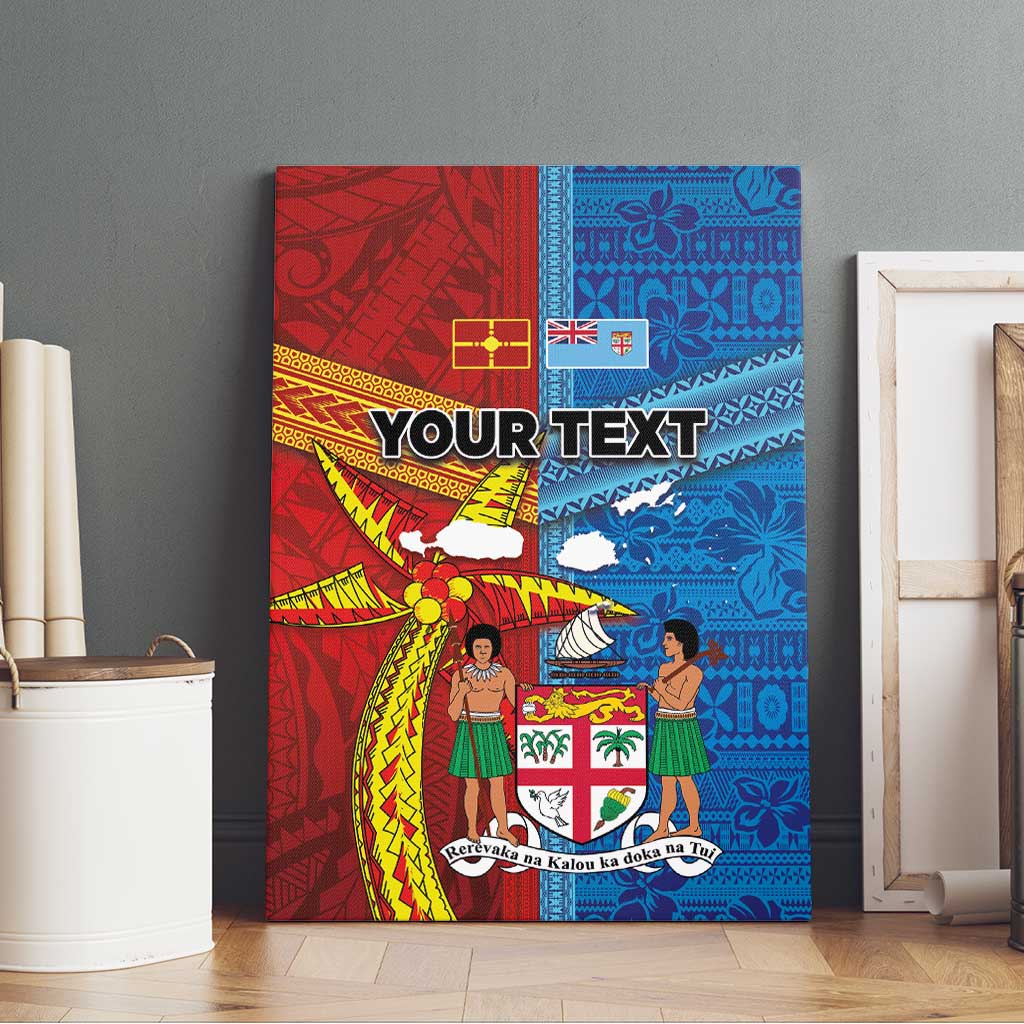 Personalised Fiji and Rotuma Together Canvas Wall Art Tapa and Pacific Art Pattern with Cultural Emblems Half Style LT03 - Polynesian Pride