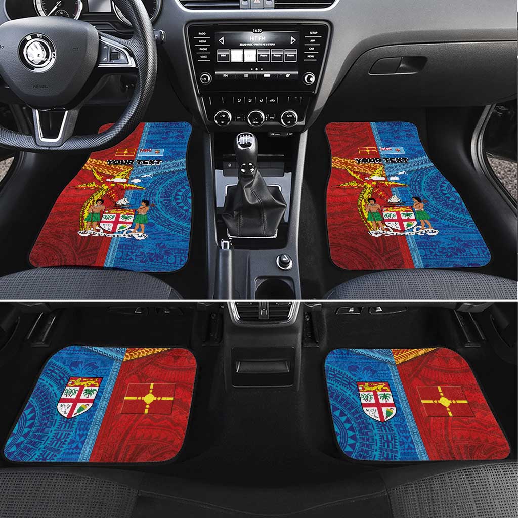 Personalised Fiji and Rotuma Together Car Mats Tapa and Pacific Art Pattern with Cultural Emblems Half Style LT03 Set 4pcs Red - Polynesian Pride