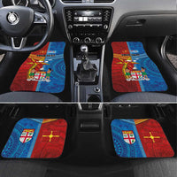 Personalised Fiji and Rotuma Together Car Mats Tapa and Pacific Art Pattern with Cultural Emblems Half Style LT03 Set 4pcs Red - Polynesian Pride