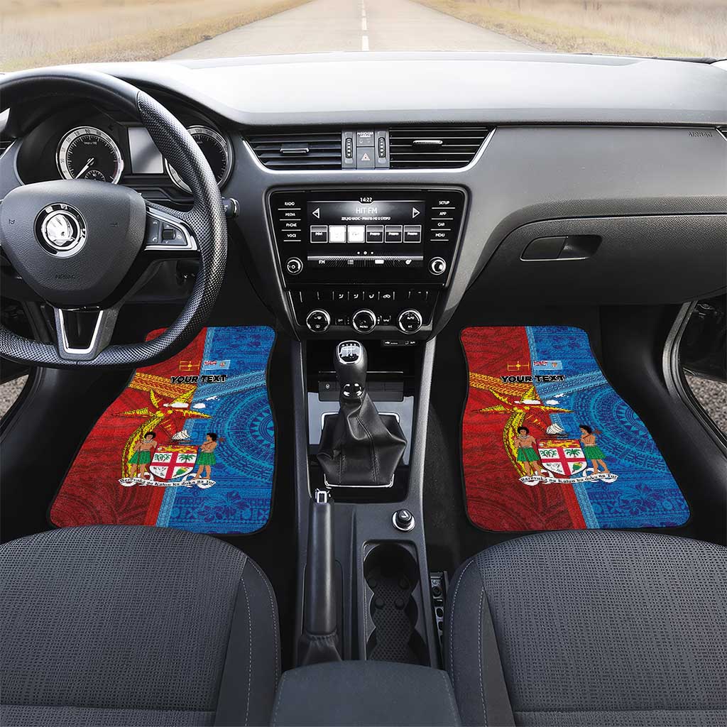 Personalised Fiji and Rotuma Together Car Mats Tapa and Pacific Art Pattern with Cultural Emblems Half Style LT03 Set 2pcs - Front Red - Polynesian Pride